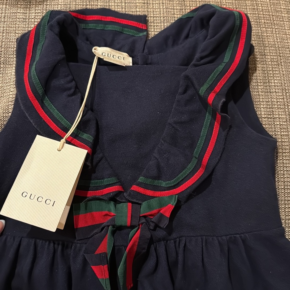 Gucci Navy Dress with Red and Green Accents